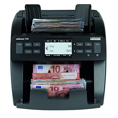 ratiotec Banknotenzählmaschine rapidcount T 575 – Stück- und Wertzähler mit umfangreicher Echtheitsprüfung für mittlere Zählvolumen