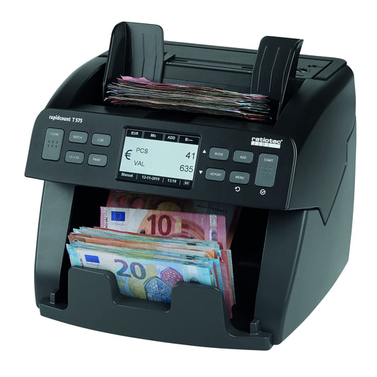 ratiotec Banknotenzählmaschine rapidcount T 575 – Stück- und Wertzähler mit umfangreicher Echtheitsprüfung für mittlere Zählvolumen