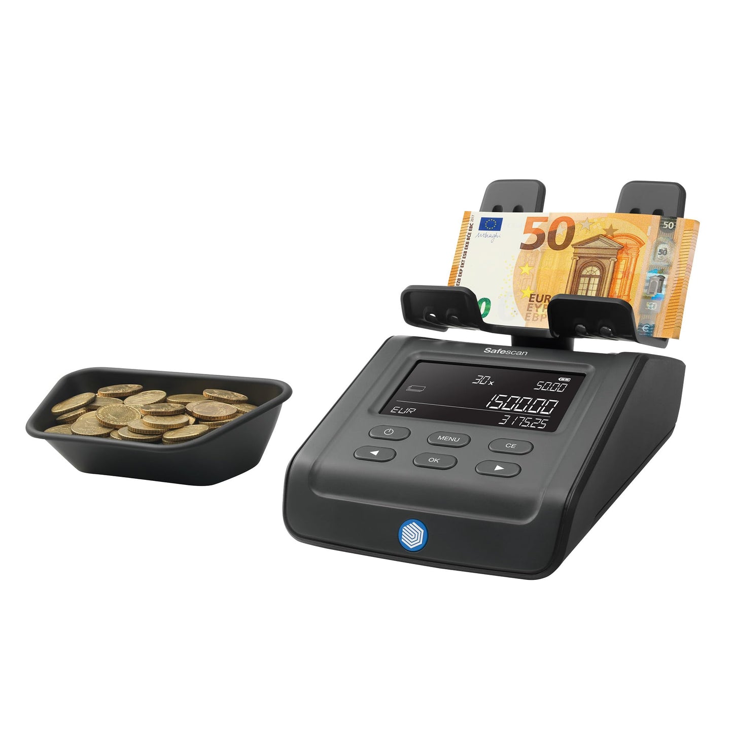 Safescan 6165 Geldwaage | Zählt Münzen, Banknoten, Chips & Voucher | Automatische Münzrollenerkennung