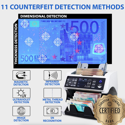 Jubula MV-500 Geldzählmaschine für gemischte Banknoten | UV/MG/IR/2CIS | EUR USD GBP | inkl. MPR-1 Printer