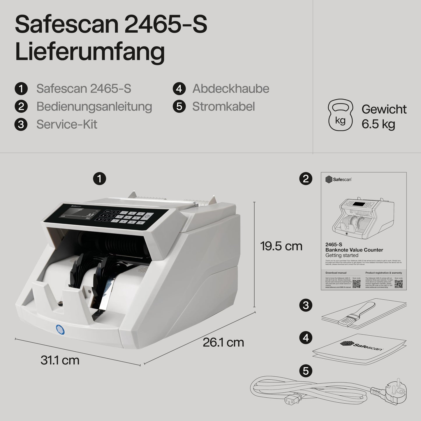 Safescan 2465-S Banknotenzähler | Wertzählung gemischte EUR | 7-fache Echtheitsprüfung