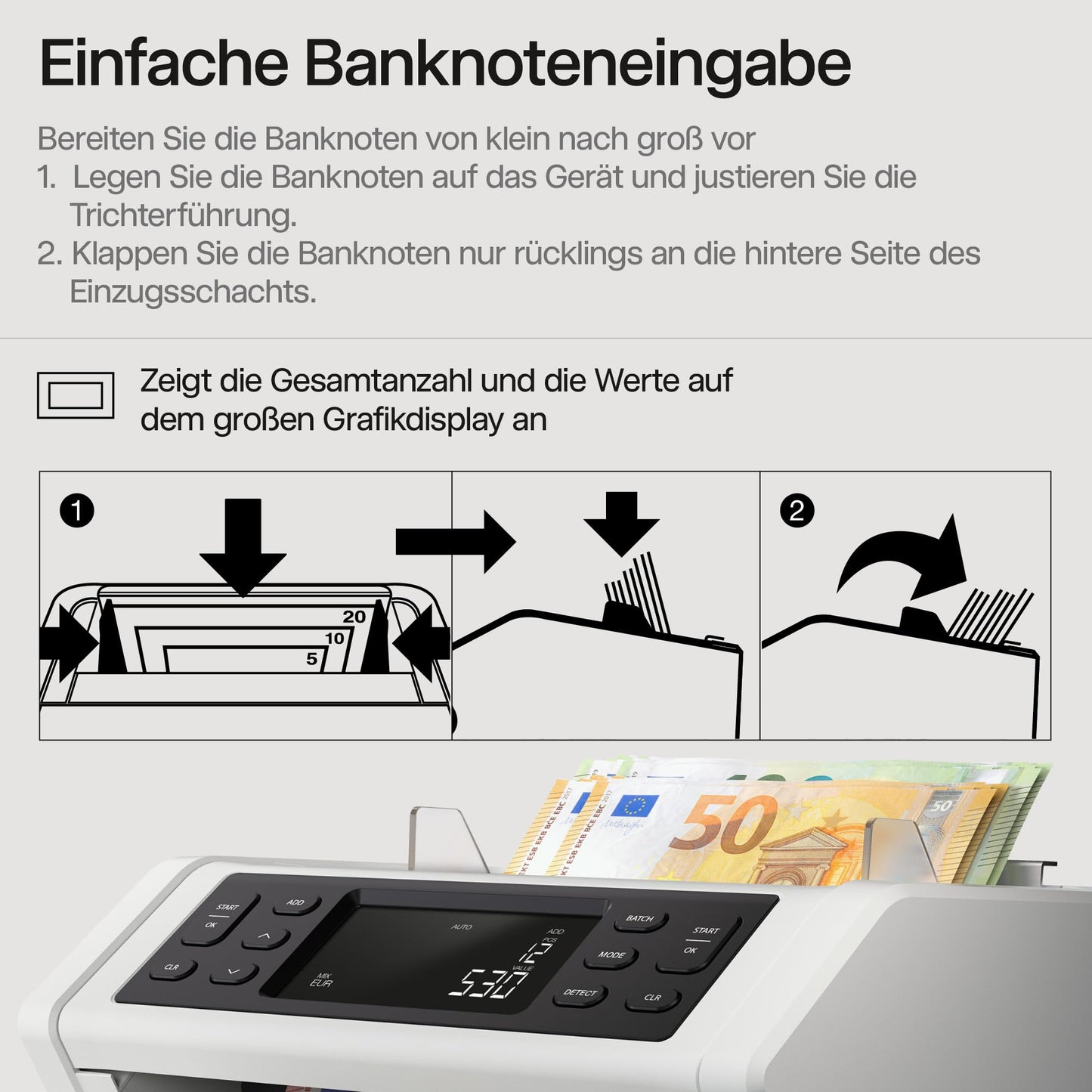 Safescan 2265 Geldzählmaschine | Wertzählung für gemischte EUR & GBP | 5-fache Falschgeldprüfung