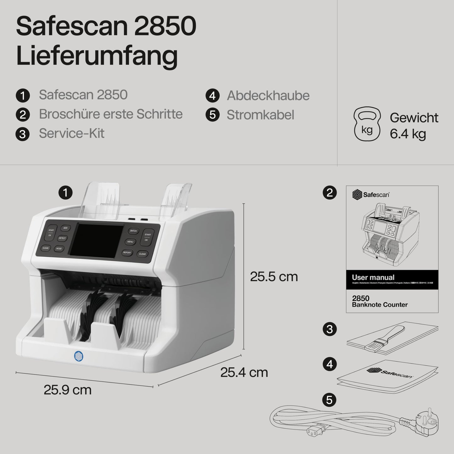Safescan 2850 Geldzählmaschine | Zählt sortierte Banknoten | 3-fache Echtheitsprüfung | Mehrsprachiges Display