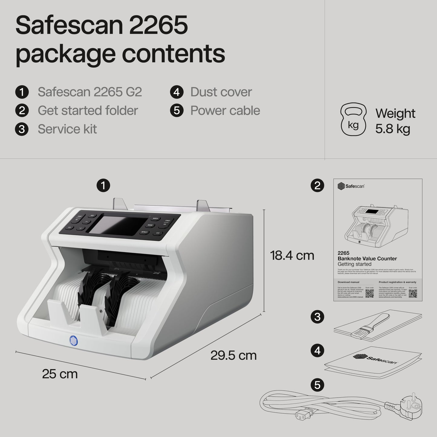Safescan 2265 Banknotenzähler | Wertzählung EUR & GBP | 5-fache Echtheitsprüfung | Für sortierte Banknoten