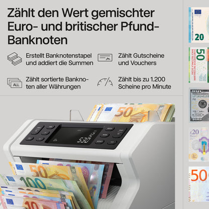 Safescan 2265 Geldzählmaschine | Wertzählung für gemischte EUR & GBP | 5-fache Falschgeldprüfung