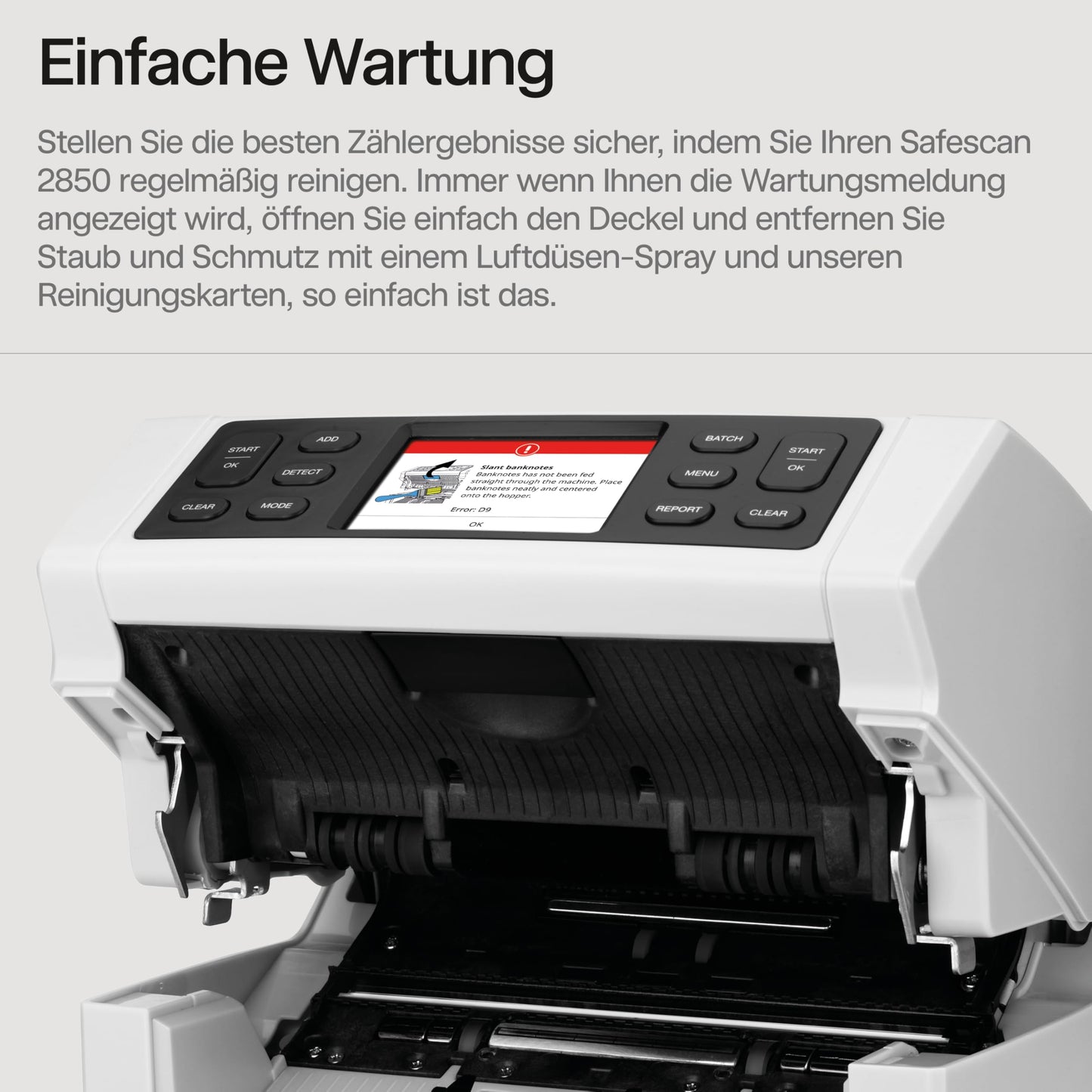 Safescan 2850 Geldzählmaschine | Zählt sortierte Banknoten | 3-fache Echtheitsprüfung | Mehrsprachiges Display