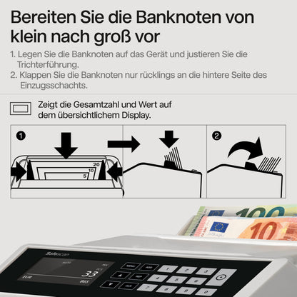 Safescan 2465-S Banknotenzähler | Wertzählung gemischte EUR | 7-fache Echtheitsprüfung