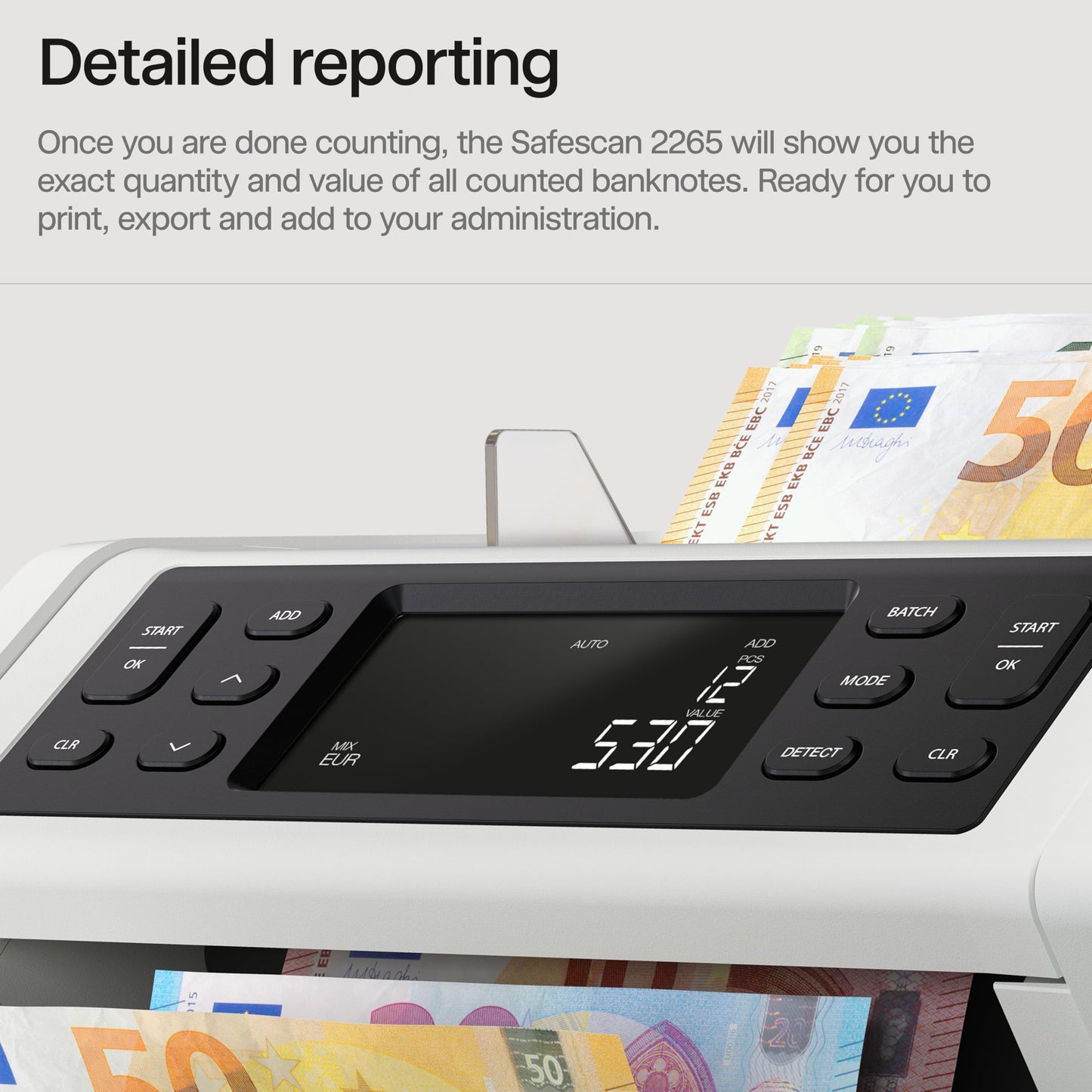 Safescan 2265 Banknotenzähler | Wertzählung EUR & GBP | 5-fache Echtheitsprüfung | Für sortierte Banknoten